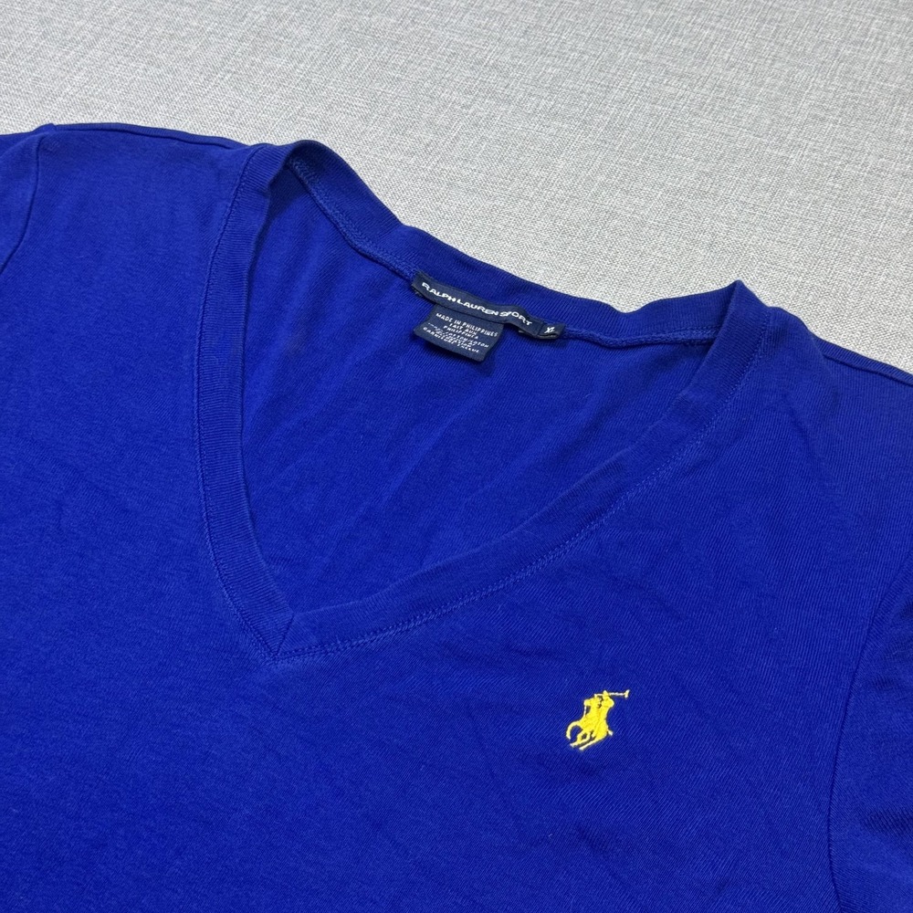 Ralph Lauren Sport T-Shirt Womens XL Blue V-Neck Cotton Embroidered Pony